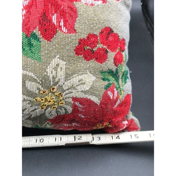 Happy Holidays 2 Needlepoint Petit Retangle Couch Throw Pillows Red Poinsettia - Picture 6 of 8